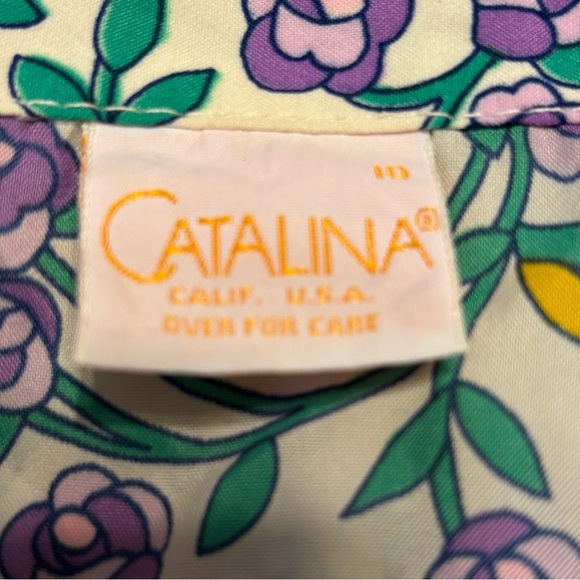 VINTAGE CATALINA WOMENS BLOUSE SIZE 10 WITH FLOWERS IN PURPLE YELLOW GREEN WHITE - Picture 7 of 9